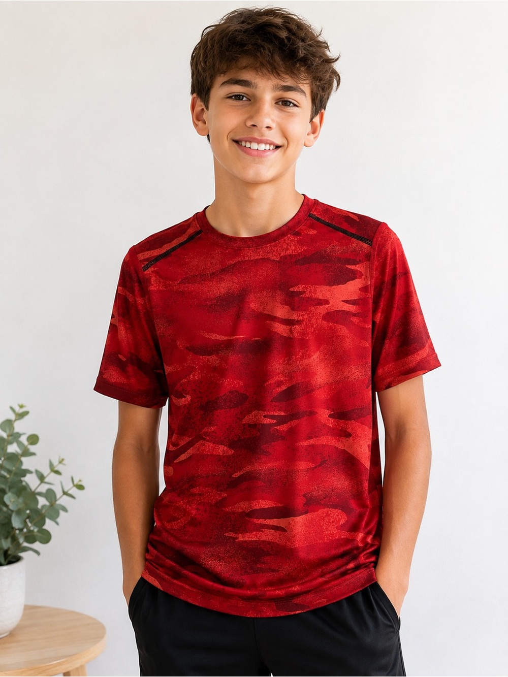Boys Dri Fit Short Sleeve Shirt Size XL 16 All In Motion Red Camo